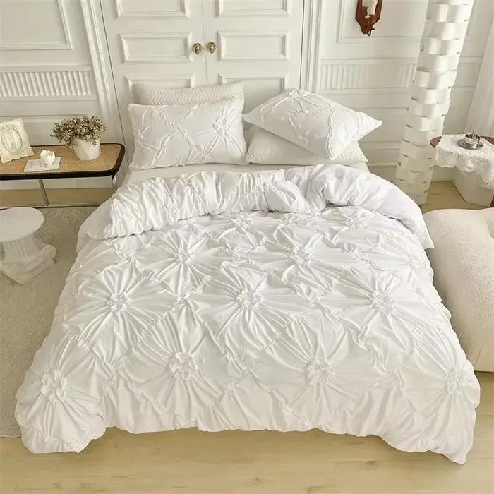 Ensemble de housse de couette à fleurs tridimensionnelles Beige, ensemble de literie doux, taille Qu