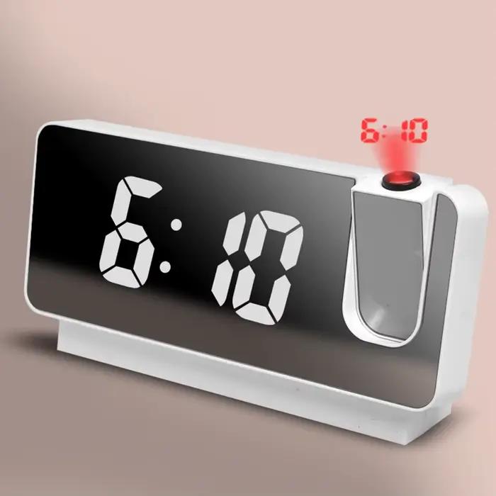 1 réveil enfichable à affichage miroir LED, projection de temps, fonction de mémoire de mise hors te