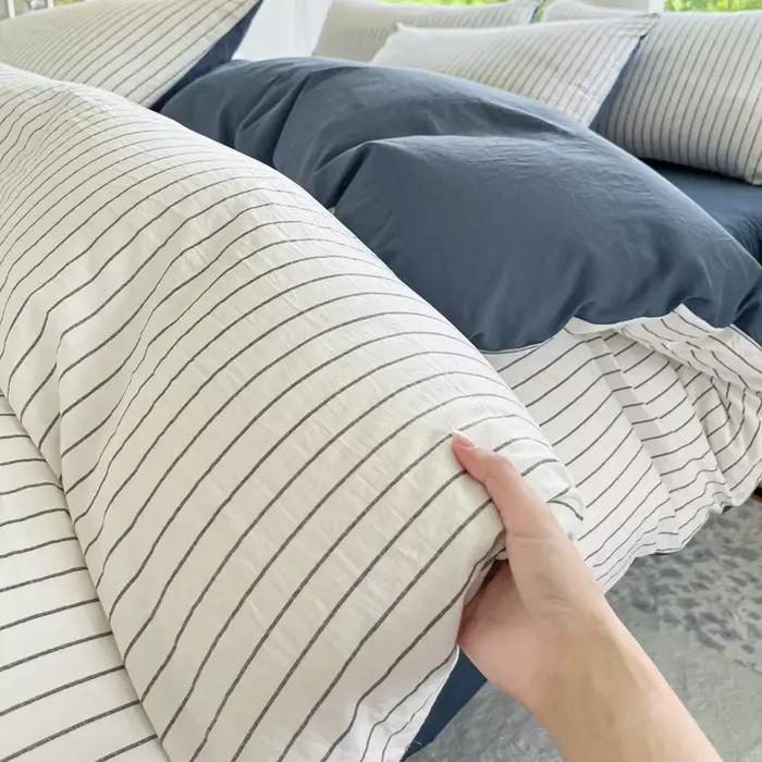Parure de lit rayée respirante et douce à larges et étroites rayures, housse de couette + drap, pour