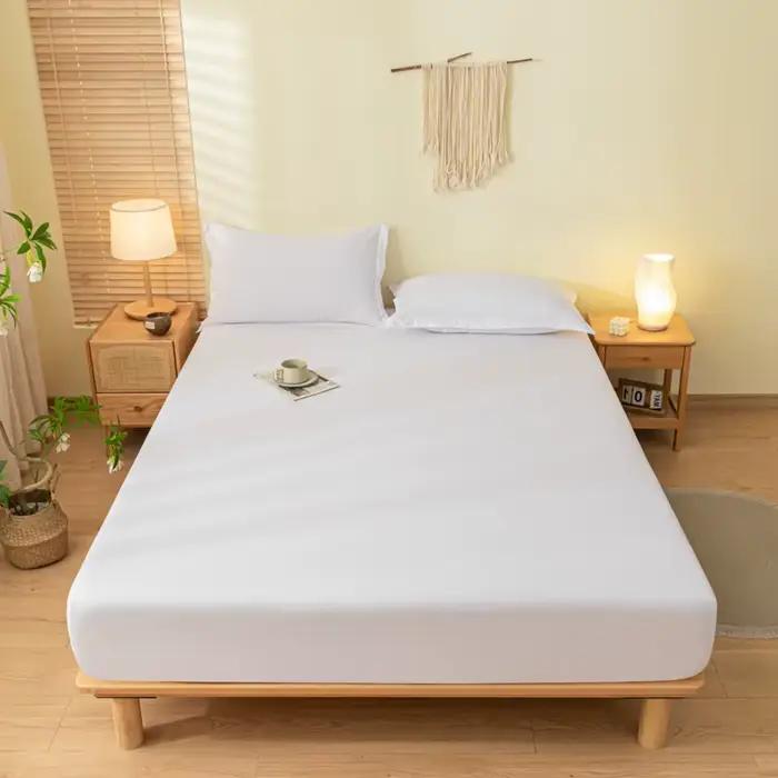 Drap-housse avec bande élastique, housse de matelas souple de couleur unie pour lit simple, Double, 