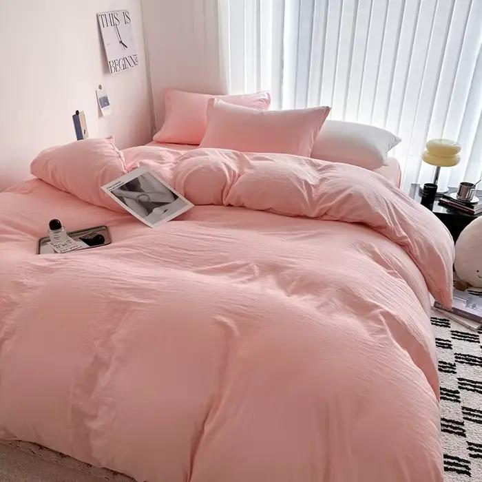 Ensemble de literie en coton, linge de lit solide, avec drap, housse de couette, taie d'oreiller, po