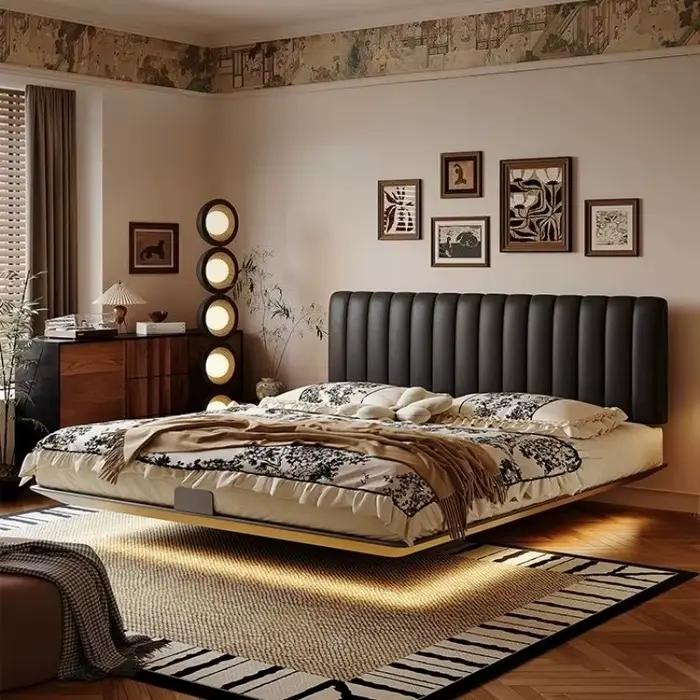 Lit 180x200cm 200x220cm 150x200cm Lit moderne de luxe en cuir haut de gamme avec suspension en acier