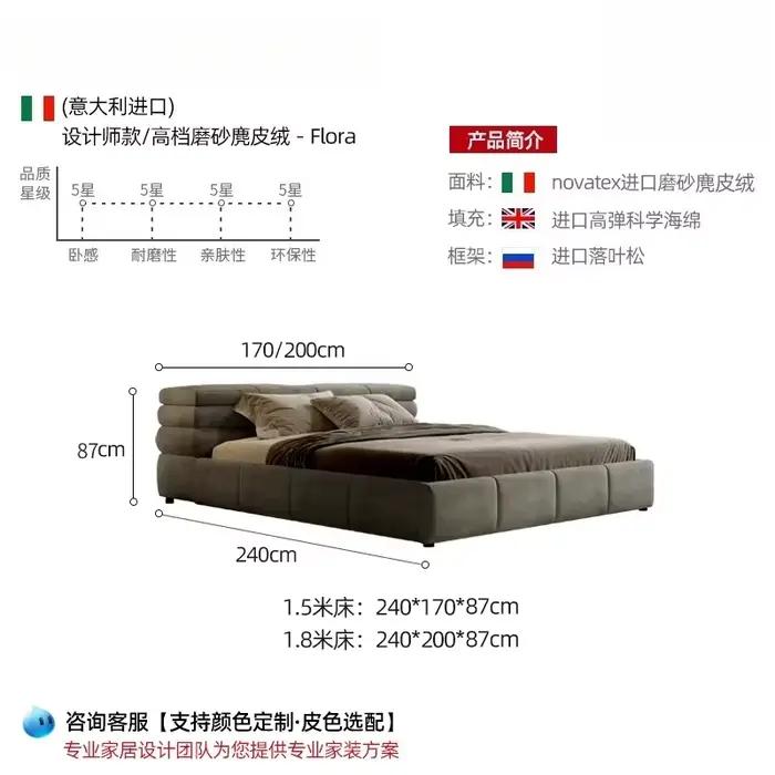 Lit Double Esthétique avec Tête de Lit Rembourrée, Lit Moderne Tendance pour 2 Personnes, Cadre King