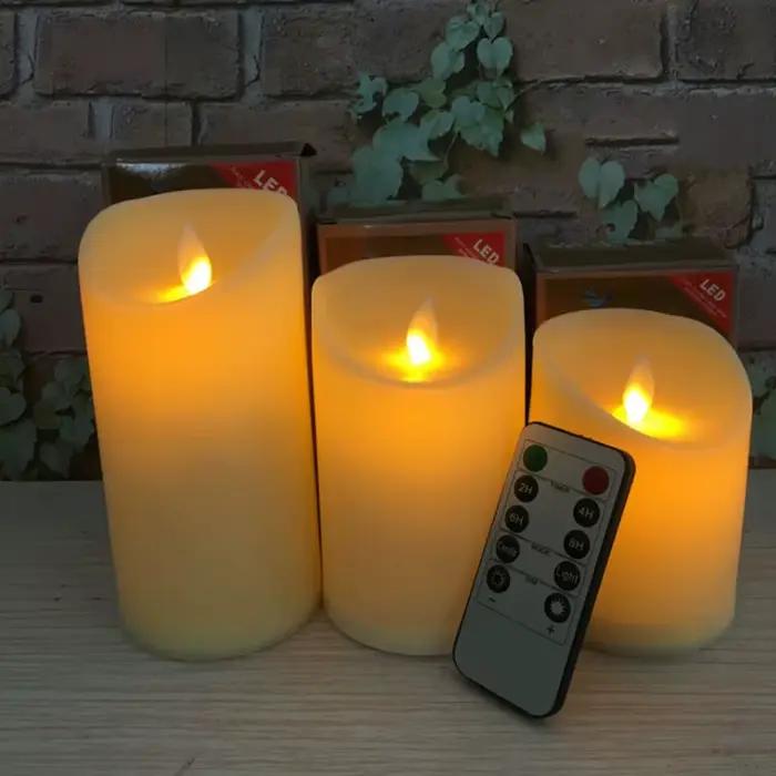 Paquet de 3 bougies décoratives LED à mèche mobile télécommandée, bougies pilier de mariage dansante