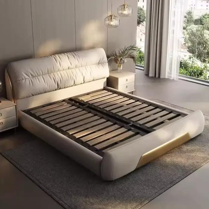 Lits Double nordiques Queen, minimaliste, moderne, crème, espace de rangement, Letto Matrimoniale Mu