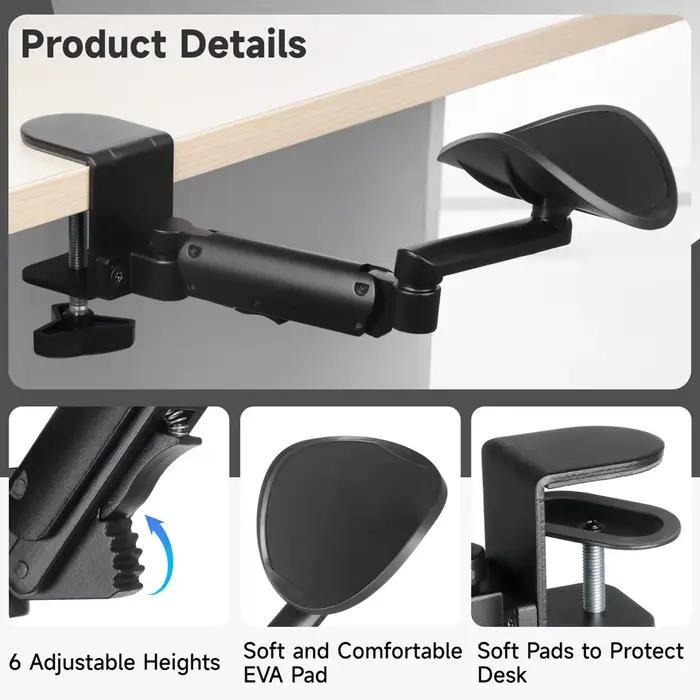 Accoudoir de bureau réglable, Support de coude ergonomique, Support de bras à pince, Support de coud