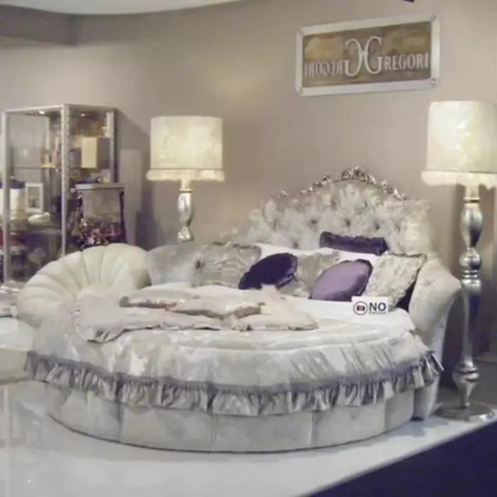 Lit rond pour adultes 180x200, lits de chambre à coucher de luxe, style italien unique, tissu frança