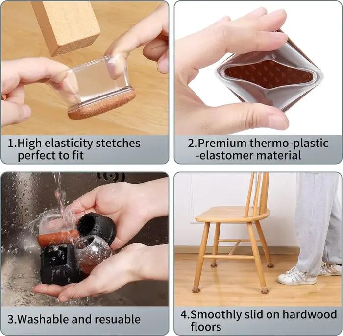 8 protections épaisses en caoutchouc pour pieds de chaise, avec base en feutre, coussinets de protec