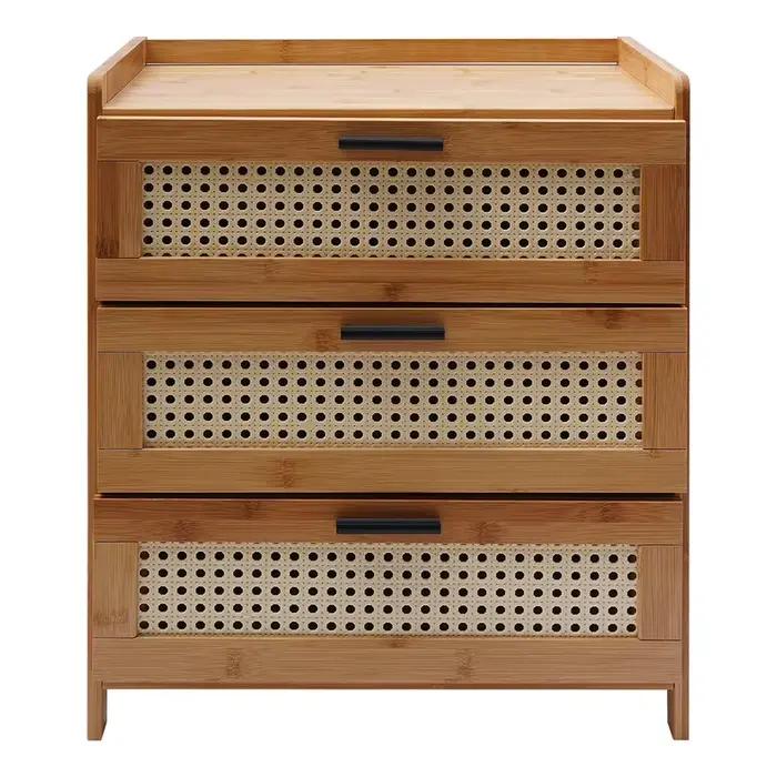 Table de chevet en bois de bambou à 3 tiroirs, armoire de rangement, meuble de chevet de chambre à c