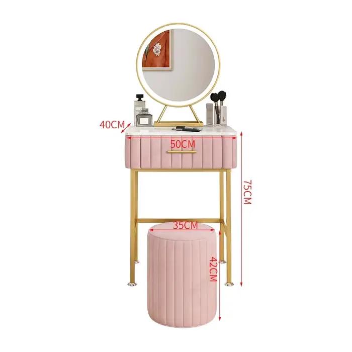 Coiffeuse de rangement de bijoux nordique pour filles, tiroirs dorés, miroir léger, coiffeuse de cha