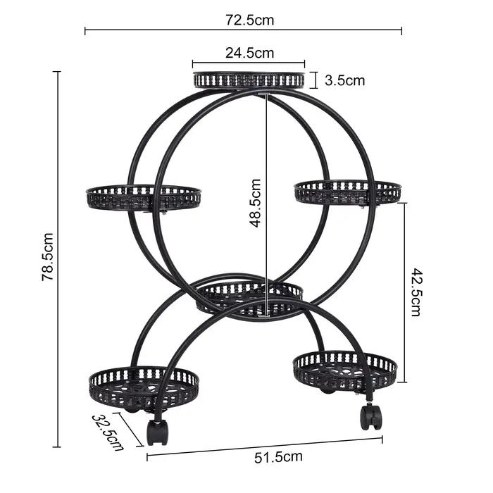 Étagère de support de plante de porte-fleurs, 4 couches, 6 pots, 4 roues, étagère d'affichage mobile