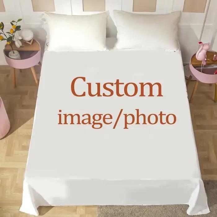 Drap de lit plat personnalisé avec photo et logo imprimé en 3D, 100% polyester, 1 pièce, couverture 