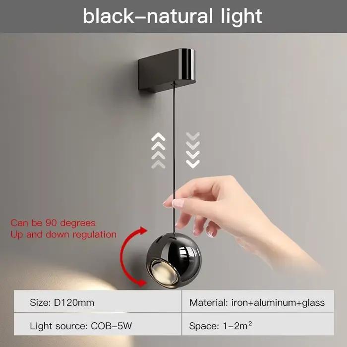Applique murale de chevet réglable pour chambre à coucher, luxueuse et minimaliste, détection de bal