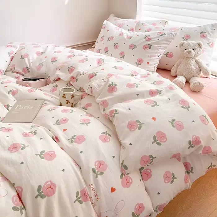 Parure de lit à fleurs pour adultes et enfants, linge de lit simple, double, pleine reine, king size
