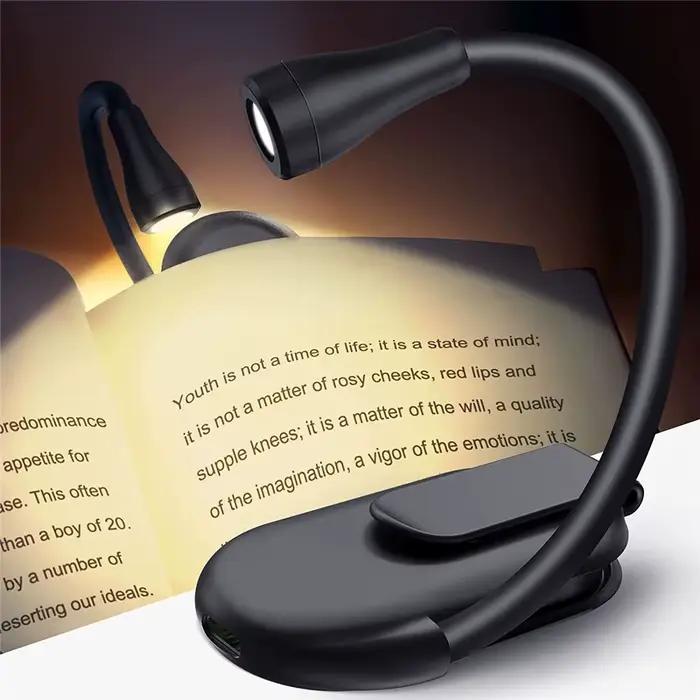 Lampe de lecture Led pour livres au lit, Rechargeable, 3 couleurs, luminosité continue, Clip sur lam