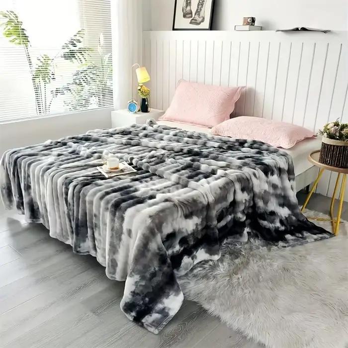 Couverture de lit luxueuse en fausse fourrure de lapin – Jeter doux, épais et chaud toutes saisons, 