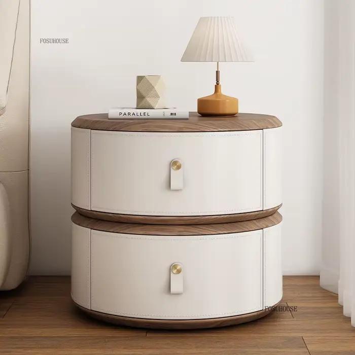 Tables de chevet rondes en cuir italien, en bois massif, pivotantes, meubles de chambre créatifs, ar