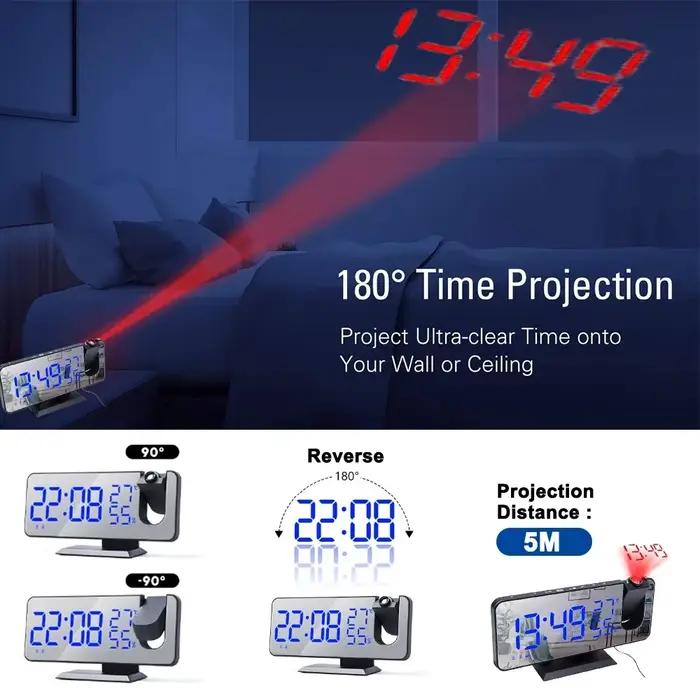 Réveils à Projection numérique LED, projecteur de plafond électronique USB, réveil avec Radio FM pou