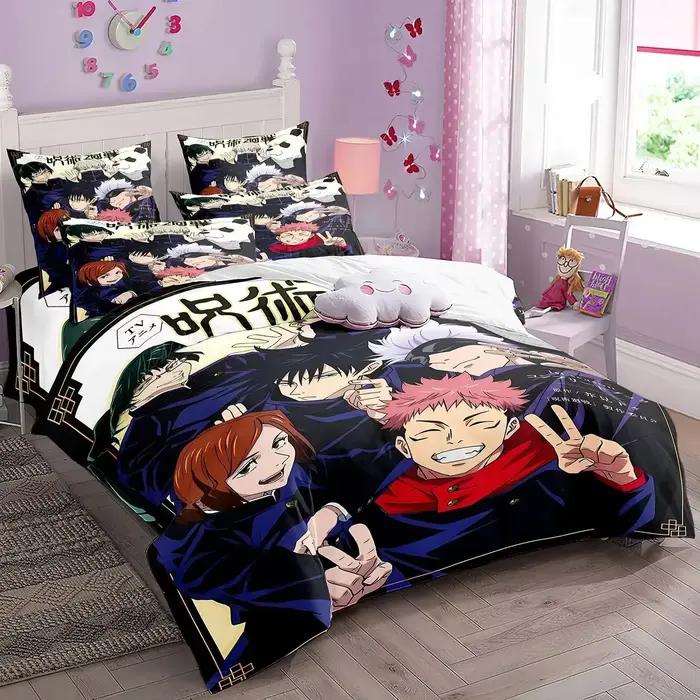 Parure de lit anime Jujutsu Kaisen, housse de couette et taies d'oreiller, impression 3D, décoration