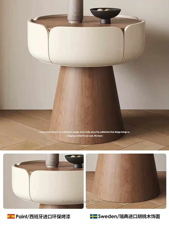 Meuble de rangement de chevet compact, minimaliste et moderne, de style crème, en bois massif, avec tiroirs, pour petite chambre.
