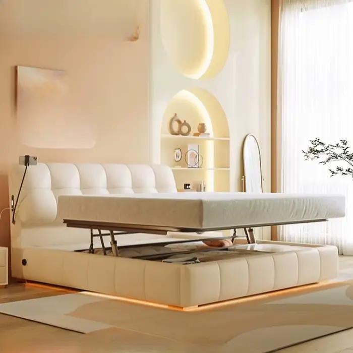 Lit De rangement Double multifonction moderne en cuir lit De luxe blanc minimaliste Camas De Matrimonio dortoir meubles De maison
