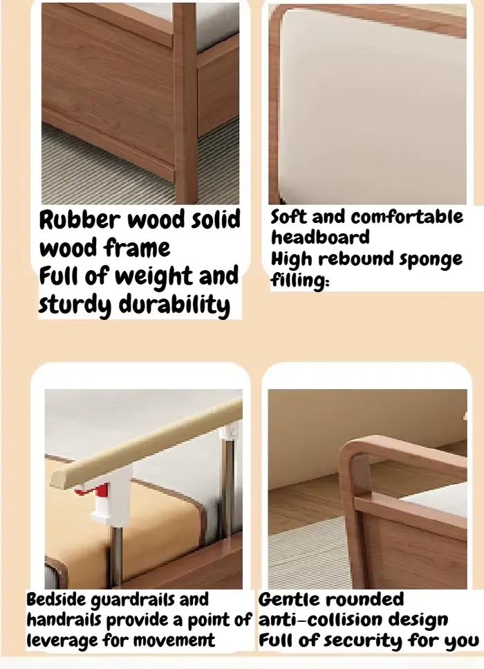 Lit simple en bois pour personnes âgées avec barreaux de sécurité