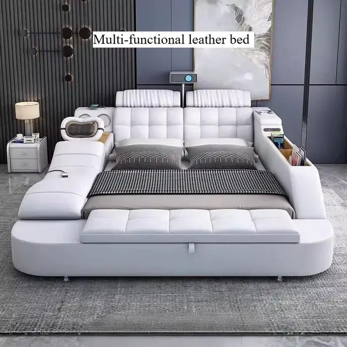 Lit de rangement esthétique multifonction King Size 150x200cm avec cadre et tête de lit