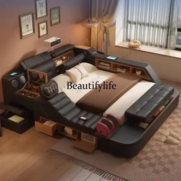 Lit double king size noir M9344 avec tiroirs de rangement