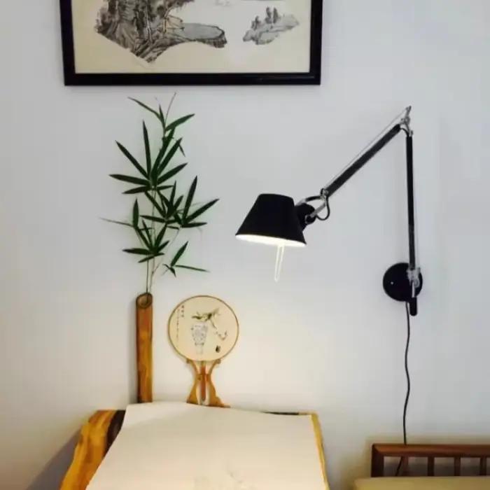 Lampe murale LED à bras Long italien, en métal argenté et noir, pour chambre à coucher, bureau, lampes de lecture, interrupteur E27, éclairage rotatif et réglable, décor