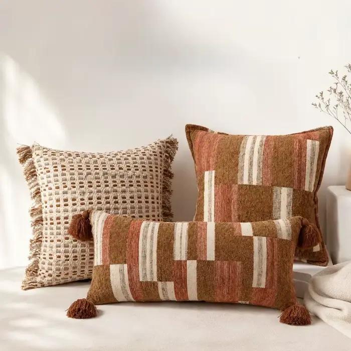 Housse de coussin bohème en chenille douce jacquard