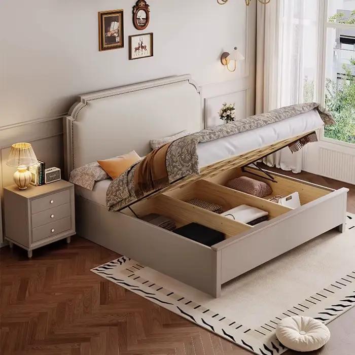 Lit Queen moderne rangement jambe Support Double tête de lit cadre