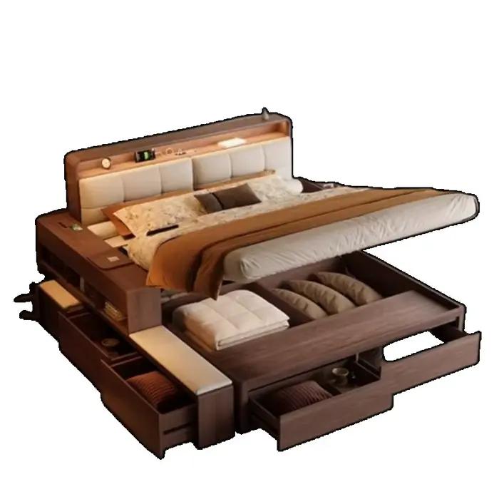 Lit européen en bois minimaliste moderne espace de rangement hôtel lit salon dormir femmes Muebles Para El Hogar meubles de maison