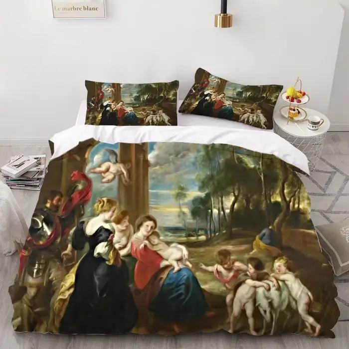 2/3 pièces ange peinture à l'huile ensemble de literie Art ancien housse de couette dessin animé chaud lit