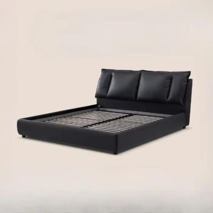 Lit double king size de luxe, cadre de lit queen size noir 180x200cm, tête de lit en bois, lit moderne, meubles de chambre à coucher.