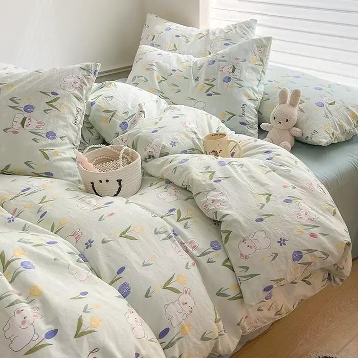 Parure de lit à fleurs pour adultes et enfants, linge de lit simple, double, pleine reine, king size, couette florale, ensembles de lit, DuSALE, Kawaii