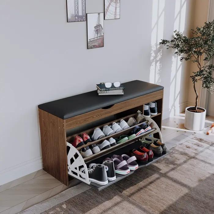 Armoire à chaussures avec banc de rangement à 3 niveaux