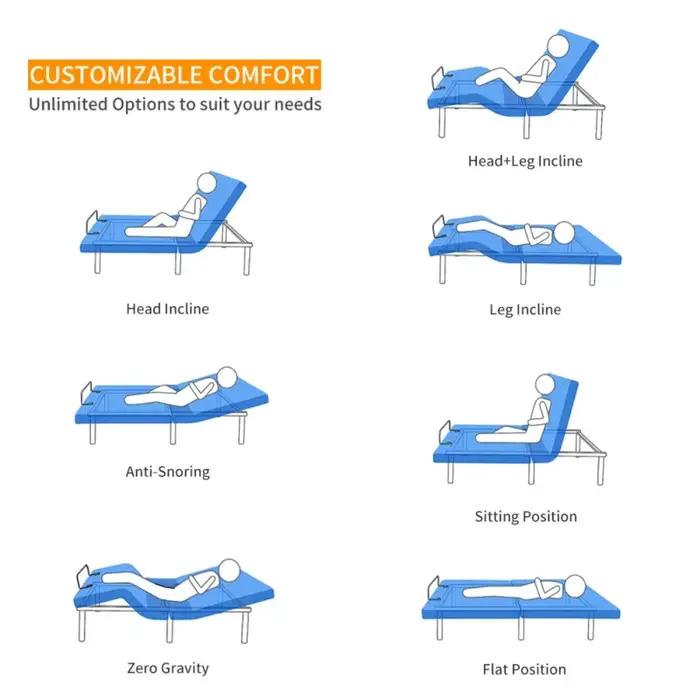 Lit de luxe réglable avec matelas en mousse à mémoire de forme
