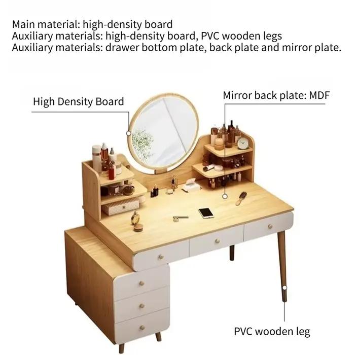 Coiffeuse de chambre à coucher blanche en bois avec miroir