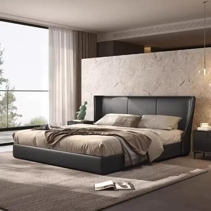 Lit double moderne et minimaliste avec tête de lit