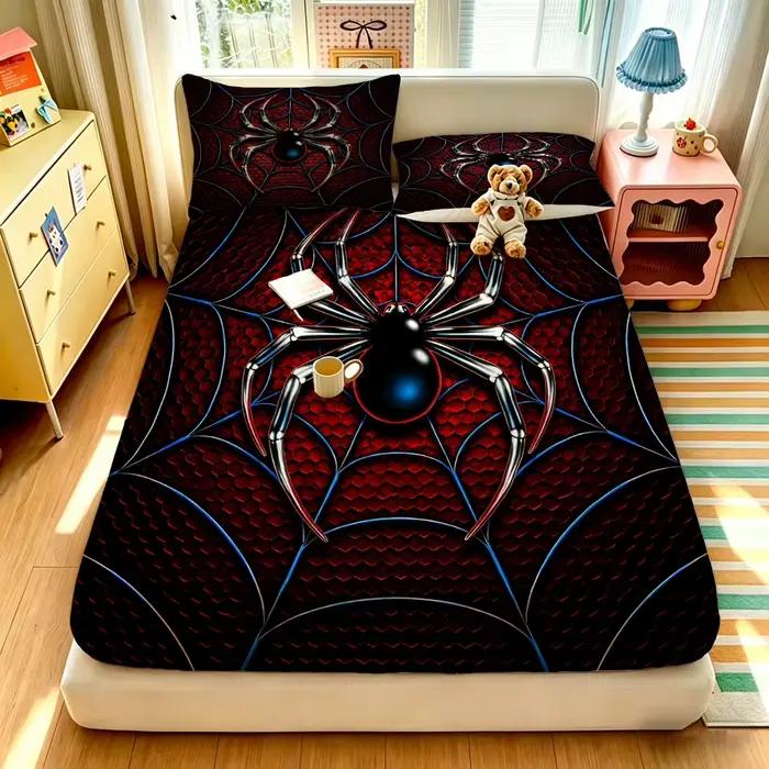 Lot de 3 draps de lit imprimés araignée, sans couture, pour l'été, plusieurs tailles, confortables, décoration de literie, lavables en machine