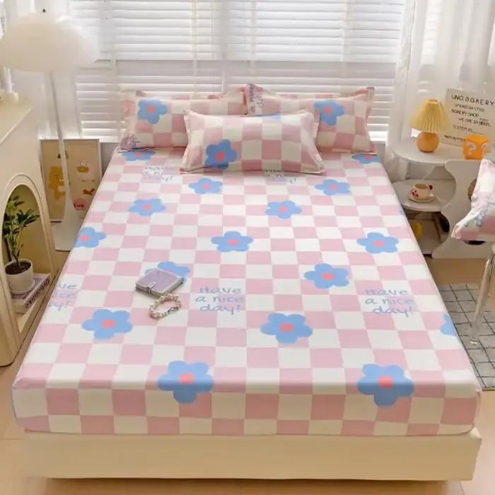 Drap-housse imprimé en coton d'aloe vera, housse de matelas en coton lavé doux et respectueux de la peau, couvre-lit respirant pour chambre à coucher