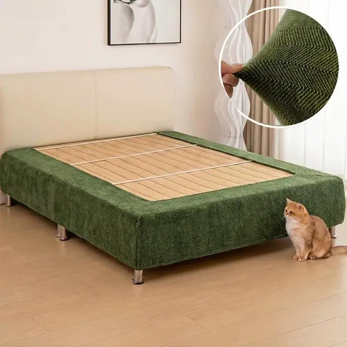 Housse de sommier avec jupe de lit élastiquée en tissu chenille épais imitation lin, antidérapante et anti-poussière