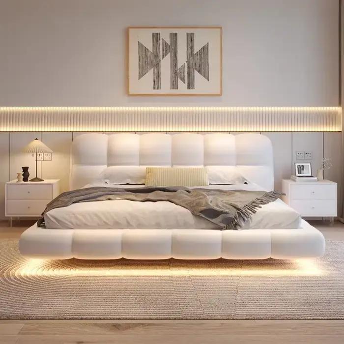 Lit double en bois avec organisateur de rangement 180x200cm ﻿ Ensemble complet de chambre à coucher : Lit King Size