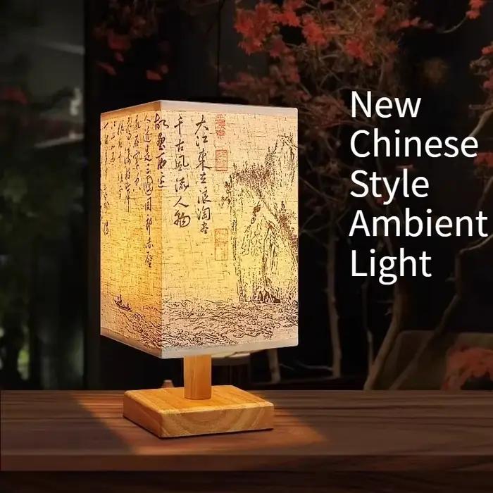 Lampe de Table lanterne en bambou de Style chinois, Simple, variable, veilleuse USB, abat-jour en tissu pour chambre à coucher, chevet, salon, dortoir