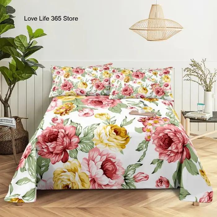 Ensembles de draps de lit roses College en fleurs 3D