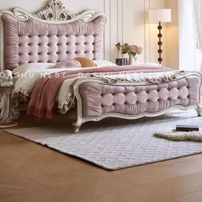 Lit double Queen Size avec cadre et têtes de lit de style français