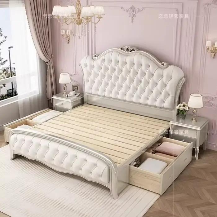 Lit de chambre pour filles avec support de pieds en bois