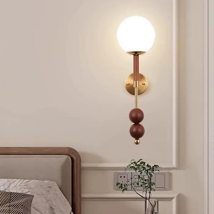 Applique Murale Moderne à Led Appliques Murales Dorées Avec Boule Ronde En Verre De Bois Appliques Murales De Chevet Double Ampoule G4 Applique Murale applique murale intérieure décoration murale led 