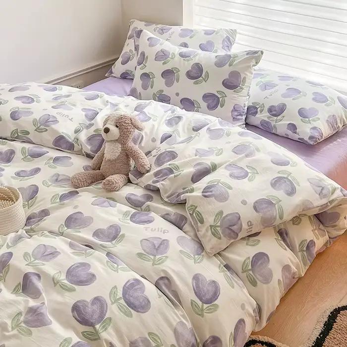 Parure de lit à fleurs pour adultes et enfants, linge de lit simple, double, pleine reine, king size, couette florale, ensembles de lit, DuSALE, Kawaii
