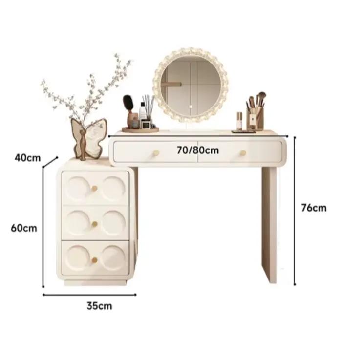 Coiffeuse de chambre blanche style ferme avec étagères de chevet et rangement pour maquillage et café, en liquidation, mobilier de maison